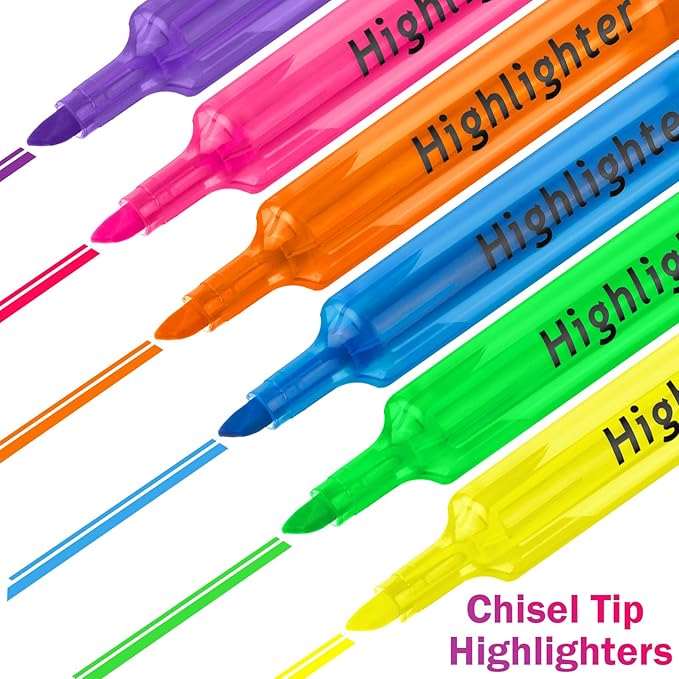 Teling 72 Pcs Highlighters Bulk Chisel Tip Tank Style Highlighters for School Classroom Assorted Color Fluorescent Pens for Office Shop
