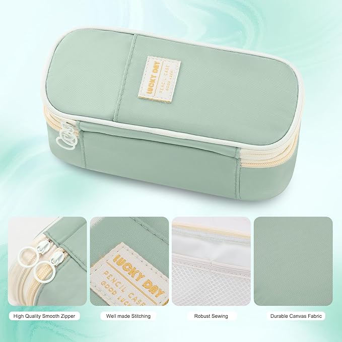 Pencil Case Aesthetic Pencil Bag with Zipper Pencil Pouch Big for Girls Kids Teens Adults Stationery Pencil Case Organizer for School Green