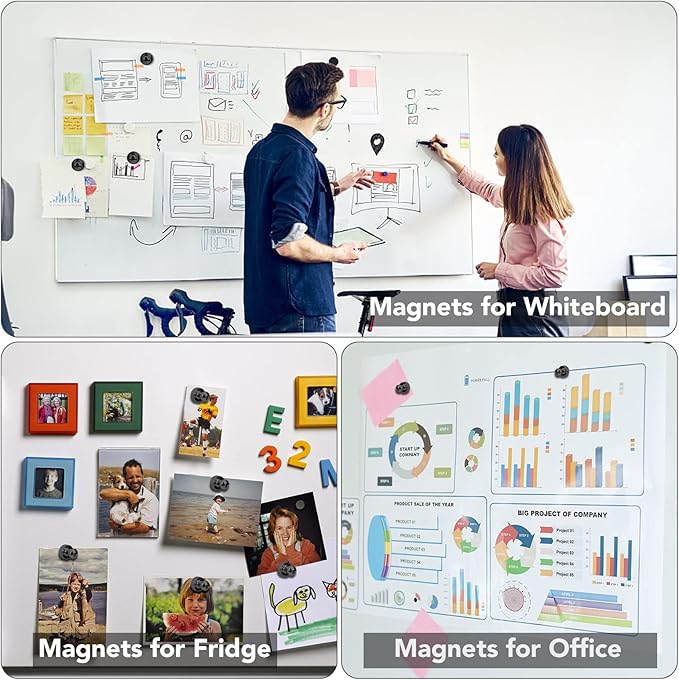 LOVIMAG Fridge Magnets for Office Accessories, 20 Pcs Black Refrigerator Magnets for Office Organization, Small and Strong Push Pin Magnets for Whiteboard, Office,Classroom,Kitchen,Locker etc
