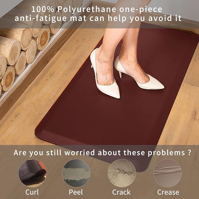 Thick Anti Fatigue Comfort Mat for Standing Desks, Non-Slip Standing Kitchen Mat, Waterproof Floor Mat, Commercial Pads for Offices, Home, Garages(Burgundy)…