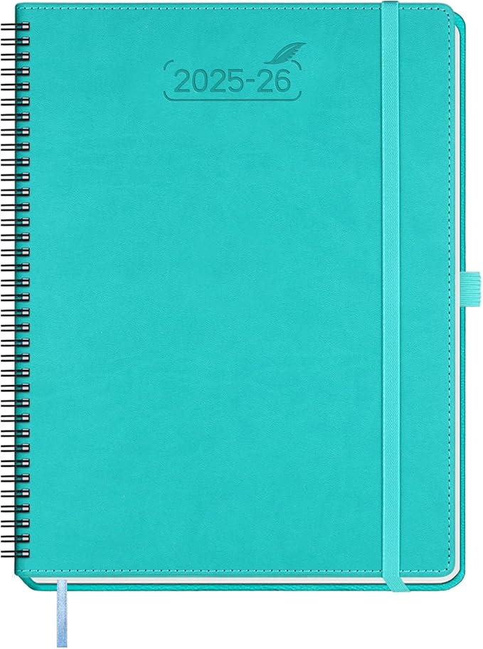 BEZEND Planner 2025-2026 Weekly and Monthly, 8.5" x 11" Academic Calendar (Jul 25-Dec 26) Vertical Daily Appointment with Hourly Timeslot & Monthly Tab, Spiral, PU Leather Softcover - Turquoise