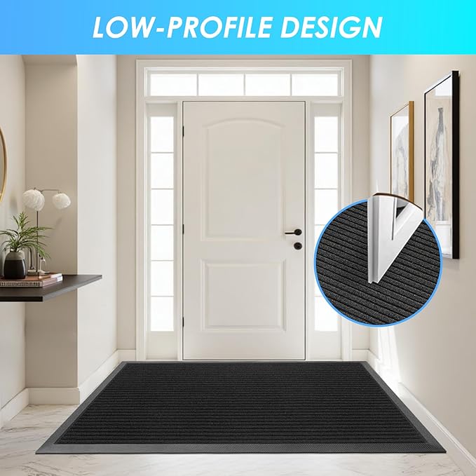 Vicwe Front Door Mat Indoor Outdoor Entrance, 71"x48" Heavy Duty Non-Slip Rubber Doormats, Low Profile,Easy Clean Entryway Floor Mats for Outside, Porch, Patios,Black