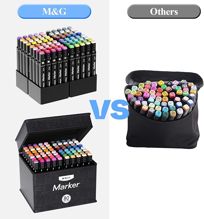 M&G 80 Colors Dual Tip Art Markers, Alcohol Art Markers set, for Adult Coloring Books, Drawing, Sketching, Doodling, Art Projects, School Supplies, Chisel & Fine Tip, Black Penholder