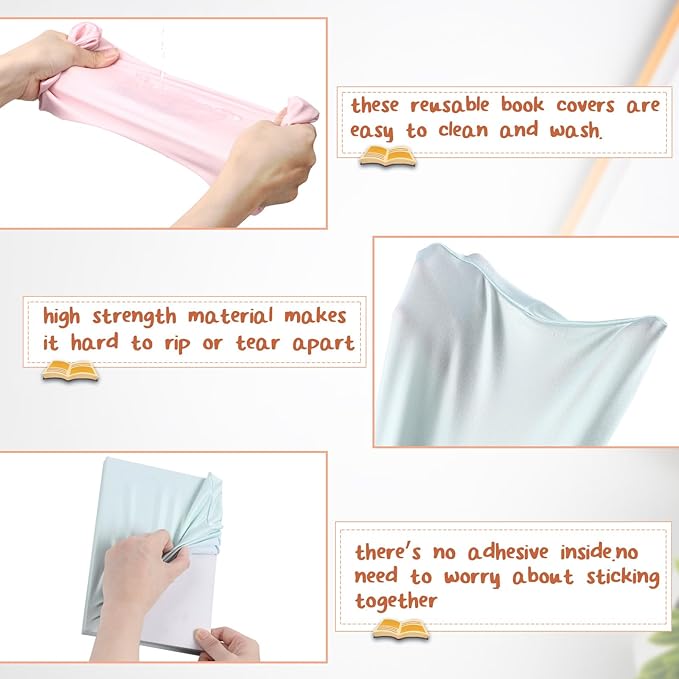 PerKoop 12 Pcs Jumbo Book Covers Stretchable Fabric School Book Protector Reusable Washable Cover Protector for Most Hardcover Textbooks(Pastel Colors,6 x 9 Inch)