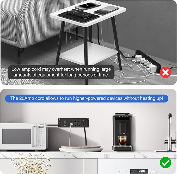 CCCEI 2PCS Heavy Duty Power Strip Surge Protector 20 AMP, 8 Outlets 12 Gauge Shop Garage Metal Multiple Outlets, 6 FT Extension Cord 5-15P Adapter High Amp 6-20R T-Slot 20a for Appliance Black.