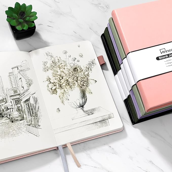 Annecy Blank Journal Notebook, Medium 5.5x 8.25, 160 Pages 100GSM Writing Paper, A5 Purple Faux Leather Cover with Pen Loop