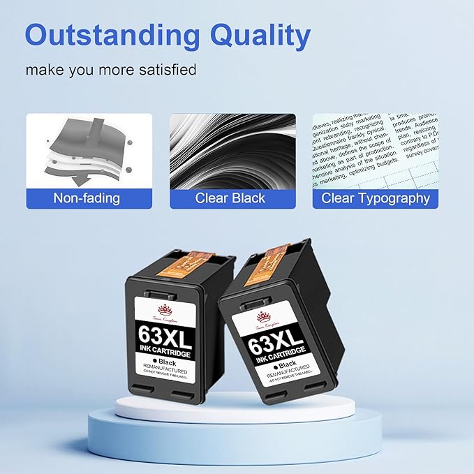 Toner Kingdom 63XL Ink Cartridge Remanufactured for HP Ink 63 XL Black Ink Cartridge High Yield Works with OfficeJet 3830 4630 4650 4655 5252 5255 5258 Envy 4520 4512 DeskJet 1112 2130(2 Black)