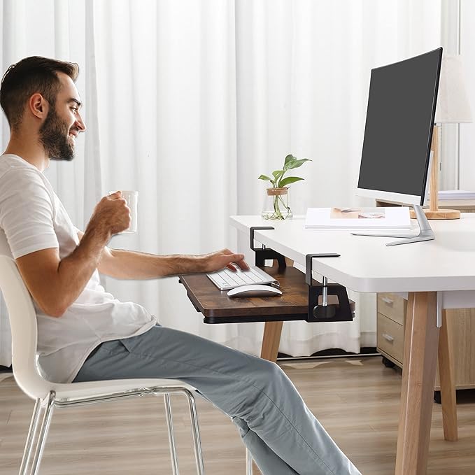ETHU Keyboard Tray Under Desk, 26.77" X 11.81" Large Size Keyboard Tray with C Clamp-on Mount Easy to Install, Computer Keyboard Stand, Ergonomic Keyboard Tray for Home and Office