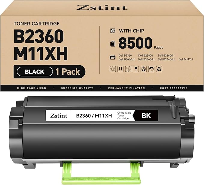 B2360 M11XH Toner Cartridge (with chip High Yield) 1-Pack Black Replacement for Dell B2360 M11XH Toner Compatible with Dell B2360 B2360d B2360dn B3460dn B3465dn B3465dnf Laser Printer Ink All-in-One