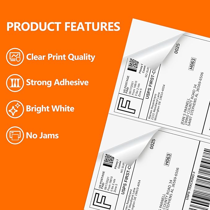 2000 Labels 8.5x5.5 Half Sheet Laser/Ink Jet Shipping Labels Mailing Blank Labels