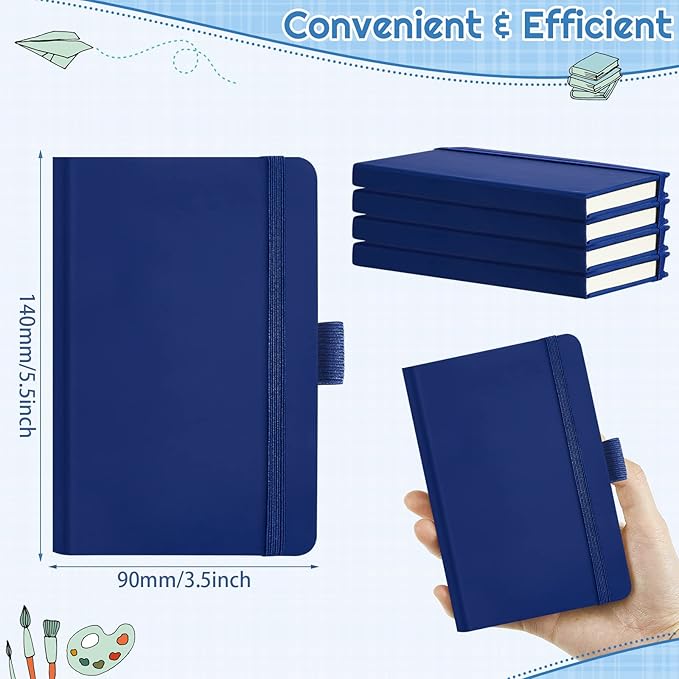 40 Pieces Small Notebooks A6 Pocket Journals 3.5 x 5.5 Inch Small Leather Notebook Mini Ruled Lined Journal with Elastic Band Pen Holder Page Marker Ribbons for Diary School Business Office (Blue)