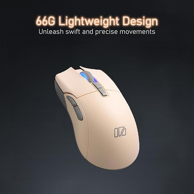 iRocks M31R Wireless Gaming Mouse, Triple Mode 2.4G/ Bluetooth/USB-C Detachable Cable Gaming Mouse, Kailh GM8.0 Switches, Advanced PixArt PAW3395 Optical Sensor, Up to 26,000 DPI - Light Buff Brown