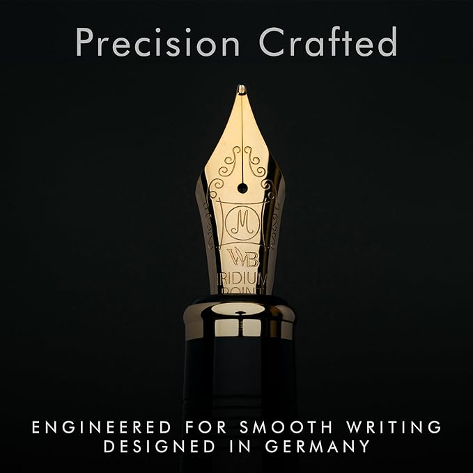 Wordsworth & Black Majesti Fountain Pen-(Blue), Luxury Case, 24K Gold Finish; 18K Gilded Medium Nib- Ink Cartridges, Refillable Ink Converter-Calligraphy Pen-Best Business Gift Set for Men & Women