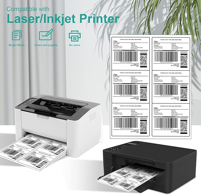 MFLABEL 3-1/3" x 4" Shipping Address Sticker, FBA Labels, 6-UP Sticker Label, White Shipping Label, Easy to Peel, Address Paper for Laser/Ink Jet Printer, 6 Per Page (54000 Labels, 9000 Sheets)