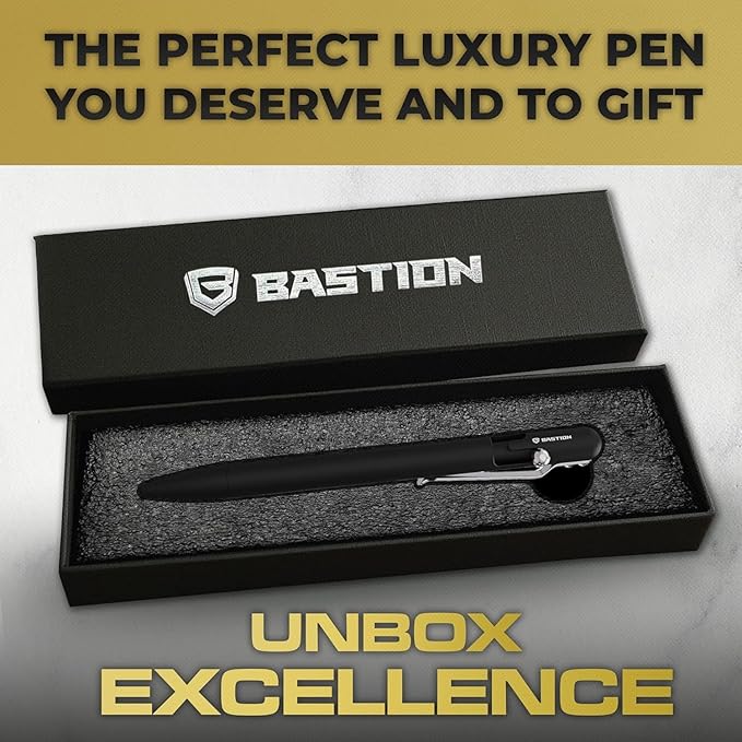 BASTION® Luxury Slim Bolt Action Pen, Lightweight Aluminum EDC Pen with Fine Tip, Professional Ballpoint Pen for School and Work - Black