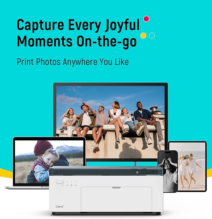 Liene White M200 4x6'' Photo Printer Battery Edition, Wireless Photo Printer for iPhone Android, Dye Sublimation Printing Full-Color Photo 20-Sheet, Portable Picture Printer Ideal for Travel Home Use