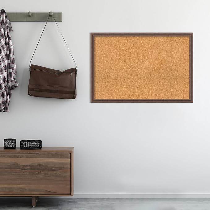 Amanti Art Natural Cork Board for Wall, 26x38 Vision Board with Brown Wood Frame, Large Corkboard Office Decor for Home Organization, Country Rustic Corkboard Pinboard to Display Items for Home