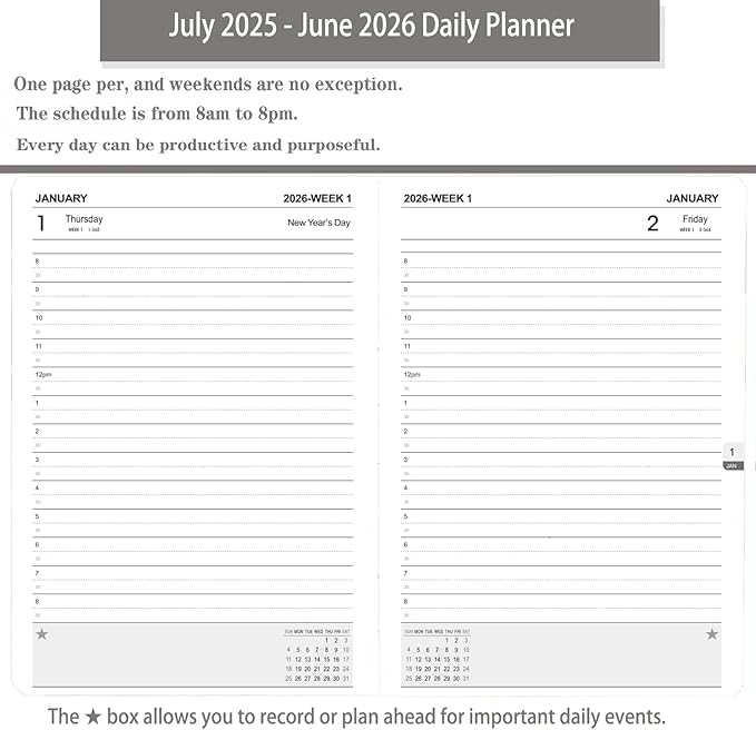 Daily Planner 2025-2026, One Page Per Day, Academic Planner (July 2025 - June 2026), Appointment Book with Time Slots and Monthly Tabs, 5.7" x 8.25", Pocket, Leather Cove (Brown)