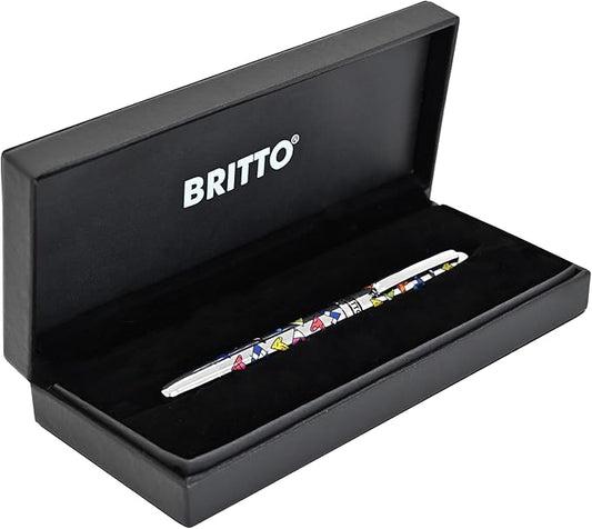 Britto Premium Rollerball Pen - Extra Fine Point with 0.5mm Premium-Grade Refillable Liquid Black Ink, Smooth Precision Writing & Quick Drying Pen for Journaling (Japanese, Hearts Silver)