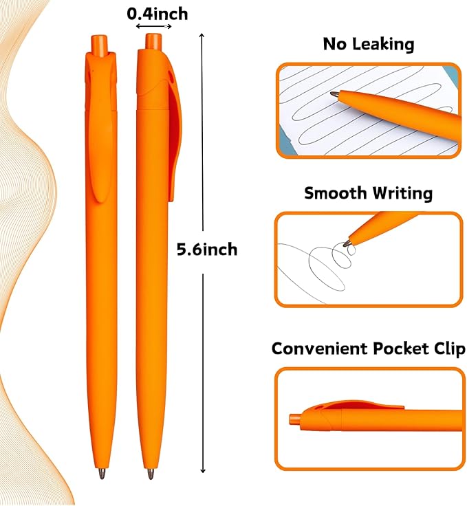 BallPoint Pens, 100 Pack (BLACK Ink),Bulk Pens, Orange Barrel,Click Pens for Office Home and School, Retractable Ballpoint Pens, Medium Point, 1.00MM (Orange)