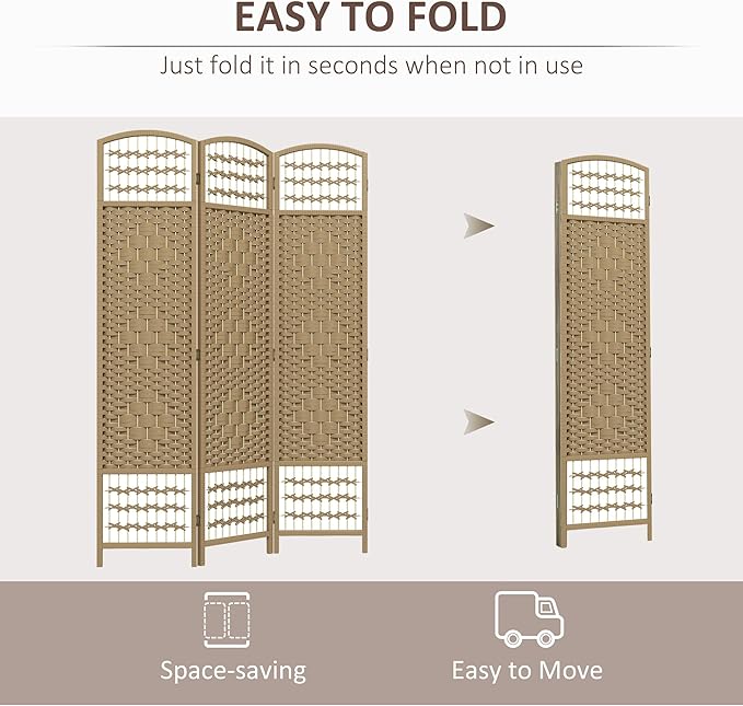 NicBex Room Divider 3 Panel Room Dividers with Woven Paper Design Partition Room Dividers and Folding Privacy Screens 5.6 FT Wall Divider for Office, Room Separation,47.25"W x 0.5"D x 67"H, Natural