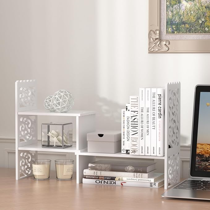 Jerry & Maggie - WPC Desktop Organizer White Office Storage Rack Shelf | Birthday Gifts - Toy - Home Decor | Free Style Rotation Display Modern Luxurious Stand Shelf (White)