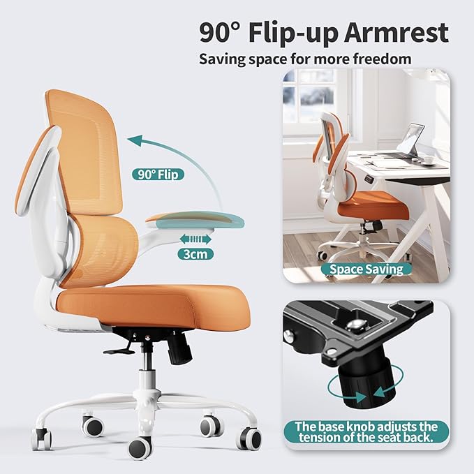 TRALT Office Chair - Ergonomic Desk Chair with Adjustable Lumbar Support, Mesh Computer Chair, Executive Chairs for Home Office Comfortable Lumbar Support (Orange)