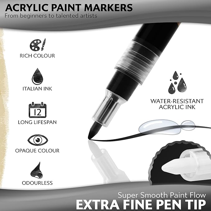 Stylo 4 Count Acrylic Metallic Pens - Gold Paint Pens - Fine Tip Permanent Acrylic Metallic Paint Markers for Rock Painting, Glass, Wood, Ideal for Arts and Crafts (Pack of 4, Gold)