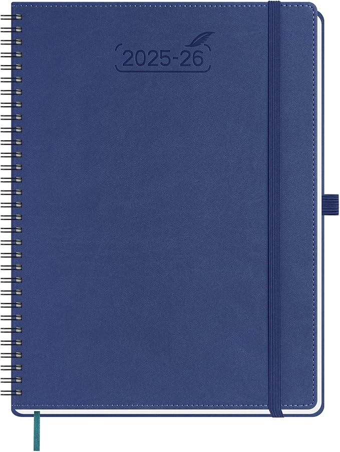 BEZEND Planner 2025-2026 Weekly and Monthly, 8.5" x 11" Academic Calendar (Jul 25-Dec 26) Vertical Daily Appointment with Hourly Timeslot & Monthly Tab, Spiral, PU Leather Softcover - Blueberry