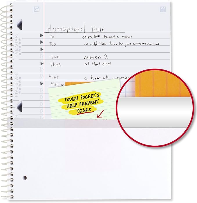 Five Star Spiral Notebook + Study App, 1 Subject, Wide Ruled, 8" x 10-1/2", 80 Sheets, Fights Ink Bleed, Water Resistant Cover, Pastel Doodles (930212F-ECM)