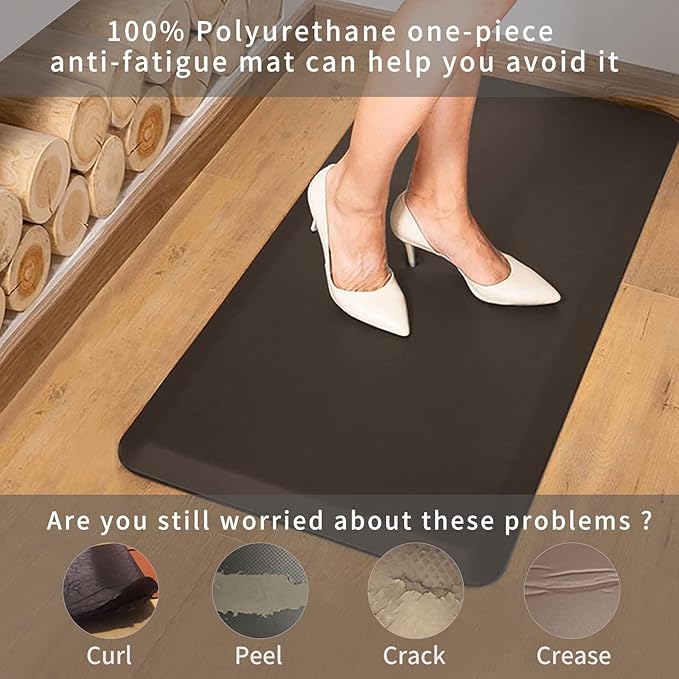 Thick Anti Fatigue Comfort Mat for Standing Desks, Non-Slip Standing Kitchen Mat, Waterproof Floor Mat, Commercial Pads for Offices, Home, Garages(Brown)…