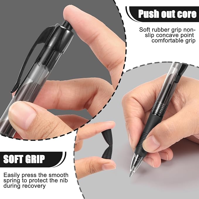deegtran Pens Bulk, 50 Pack No Bleed Black Ink Click Pens with Soft Grip, Wholesale Retractable Ballpoint Pens for Office School, Medium Point Smooth 1.0MM