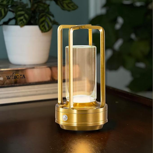 Crystal Table Lamp for Indoor and Outdoor, Rechargeable Cordless Lamp, 3-Colour 4000mAh Dimming Battery Powered Small Desk Lamp, Restaurant/Bedroom/Bar/Coffee Shop/Camping Light/nightlight-Gold