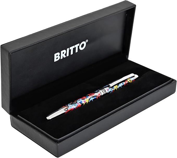 Britto Premium Rollerball Pen - Extra Fine Point with 0.5mm Premium-Grade Refillable Liquid Black Ink, Smooth Precision Writing & Quick Drying Pen for Journaling (Japanese, Brush Hearts)