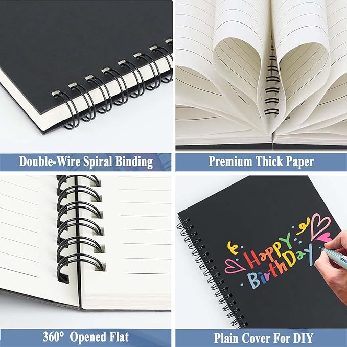 GINMLYDA 4Pack Small Spiral Notebook A5, 8.25x5.5” 120 Lined Pages Wide Ruled Spiral Journal Bulk Blank Kraft Cover Spiral Bound Notebook & Writing Pads for Home Office Meeting Work Note Taking