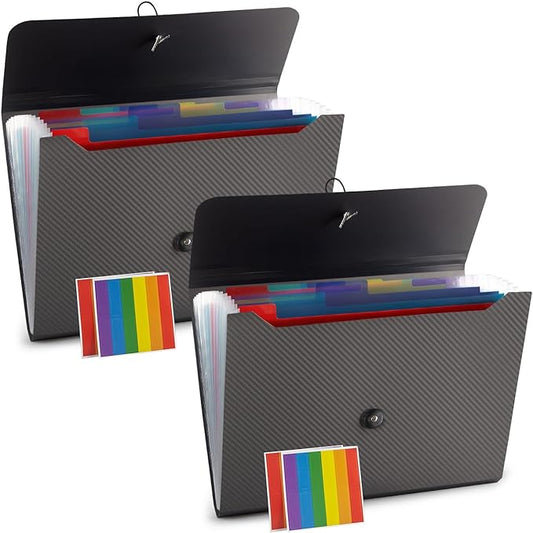 Expanding File Folder File Organizer 13 Pockets File Organizer Accordion Filing Folder Expandable File Folder for Documents Aesthetic Paper Organizer Folder for Work, School, Home, Office, 2Pack Grey