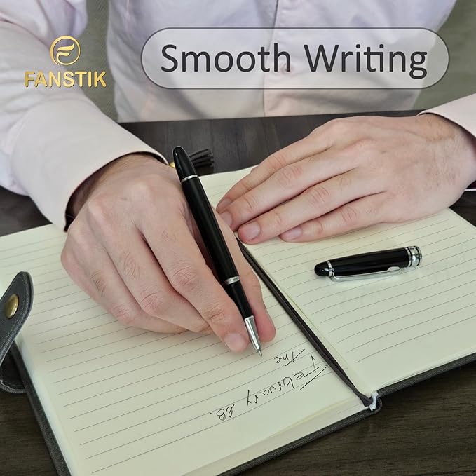 Customized RollerBall pen with name (MADE IN USA), stainless steel, black and silver, luxury engraved pen personalized for men and for women. (RollerBall Black-Silver)