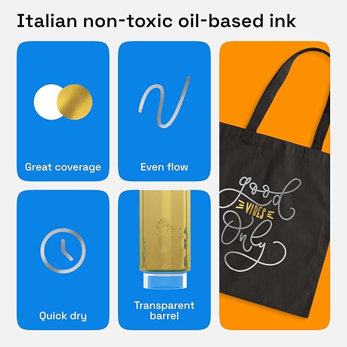 ARTISTRO 2 Gold & Silver Permanent Marker - Waterproof Markers for Tire, Fabric, Rocks, Glass, Ceramic, Wood, Paper - Oil Based Paint Pens - Medium Tip 3mm