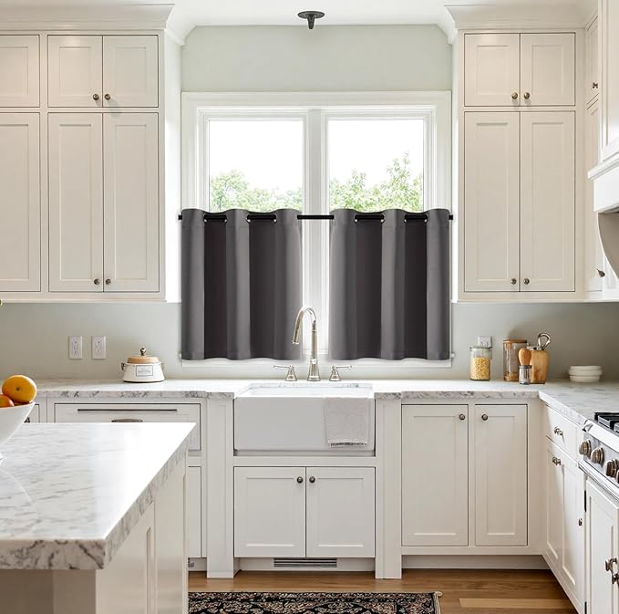 MIULEE Short Curtains for Windows - Grey Blackout Half Window Curtains Thermal Insulated Privacy Drapes for Kitchen Bedroom Bathroom Grommet Top Small Basement Tiers W40 x L36 Inch 2 Panels