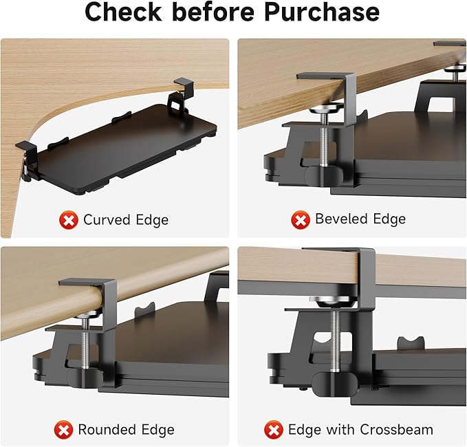 Keyboard Tray Under Desk with Storage Drawer Large C-Clamp 26.7”(31” Including Clamps) x 11.8” Slide-Out Platform Computer Drawer Pull Out Keyboard & Mouse Tray DSF7CT