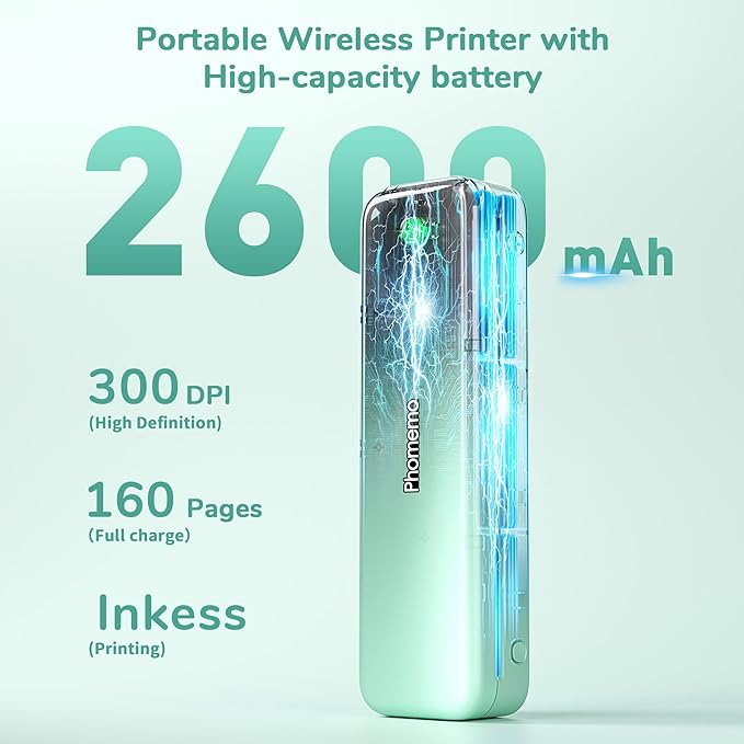 Phomemo Portable Printers Wireless for Travel,M834 Bluetooth Thermal Printer 8.5" x 11"& A4 Size,Inkless Mobile Printer with Carry Case for Travel,Office,School,Car,Home,Green