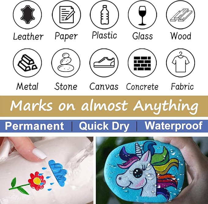 Paint Pens Paint Markers - Gold Permanent Markers 8 Pack, Oil Based Waterproof Quick Dry Medium Tip Marker Pen for Metal, Wood, Fabric, Plastic, Rock, Stone, Mugs, Canvas, Glass, Art Craft