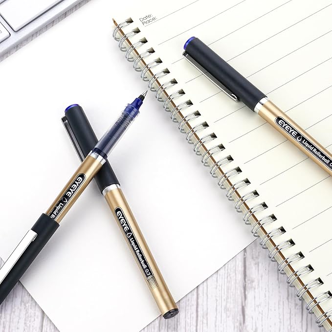 EYEYE Black Rollerball Pens 12 Pack 0.7mm Medium Point, Quick Dry Liquid Ink, Smooth Writing for Journaling, Note Taking, Office & School Supplies