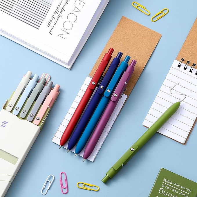 Epakh 10 Pcs Gel Pens, 0.5mm Quick Dry Black Ink Pens Fine Point Smooth Writing Pens Retractable Ballpoint Pens, Aesthetic Pens Office Supplies Gifts for Women Men School Office(Rustic Color)