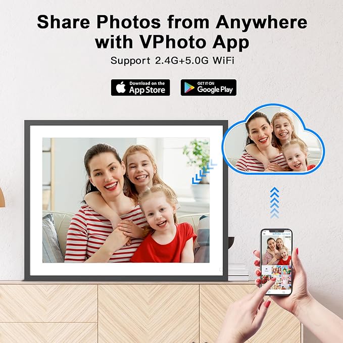 Large 32GB Digital Picture Frame Electronic Calendar - 16.2 Inch Wall Mountable Wi-Fi Picture Frame, Auto-Rotate, Motion Sensor, Share Photos Video via App Email, Free Cloud Storage, Gift for Him