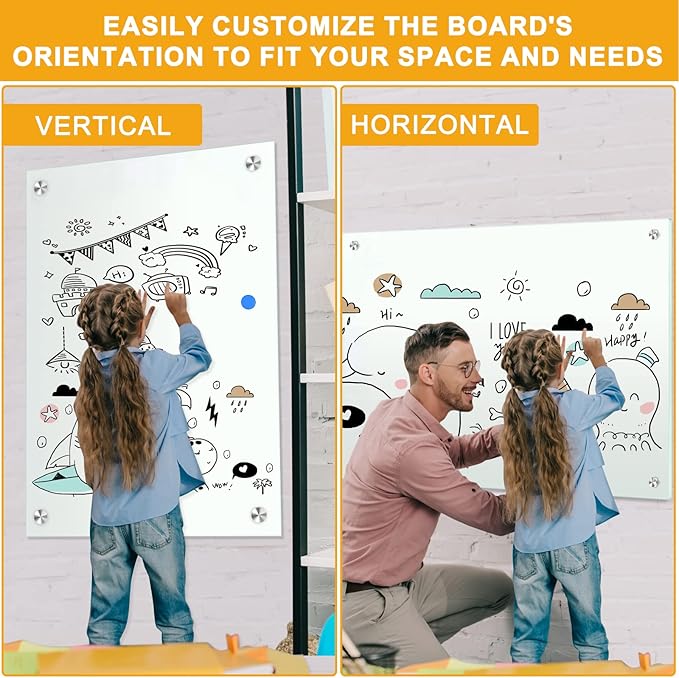 H-Qprobd Dry Erase White Board 48"x36" Glass Magnetic Whiteboard for Wall, Includes 12 Magnets, 8 Markers and 2 Erasers