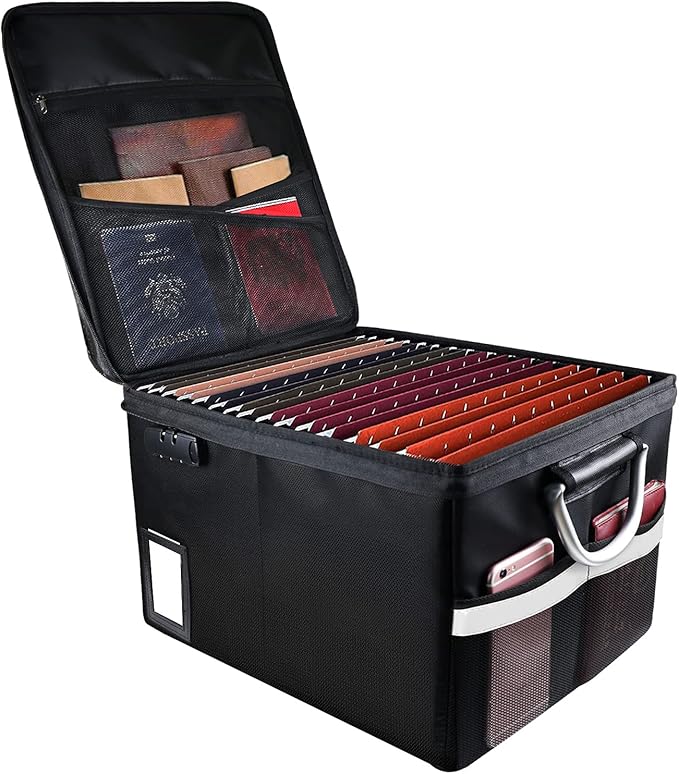 Fireproof Document File Organizer Box, Fireproof Safe Box with Lock, Portable Office Storage Cabinet for Hanging Letter/Legal Folder 16.1 x 12.9 x 11in