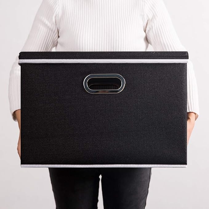 PRANDOM Large Foldable Storage Boxes with Lids [5-Pack] Organizer Containers Baskets Cube with Cover for Home Bedroom Closet Office Black17.7x11.8x11.8 For 6+ Year Old Boys and Girls