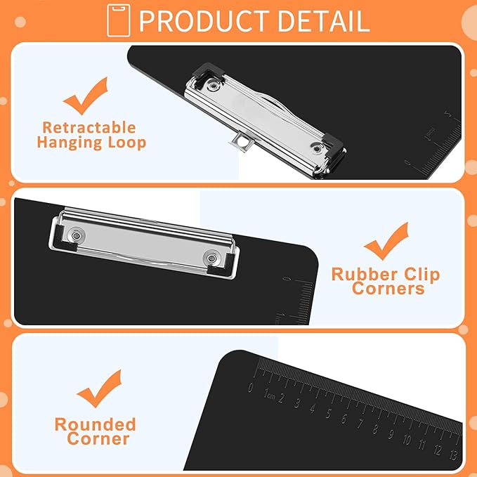 Black Clipboards, PANDRI 16 Pack Plastic Clipboards with Low Profile Clip 12.5 x 9 Standard Letter Size Clipboard for Classrooms Offices