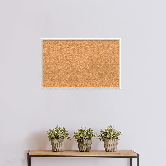 Amanti Art Natural Cork Board for Wall, 21x33 Vision Board with White Frame, Large Corkboard Office Decor for Home Organization, Modern Corkboard Pinboard to Display Items for Home Organization in